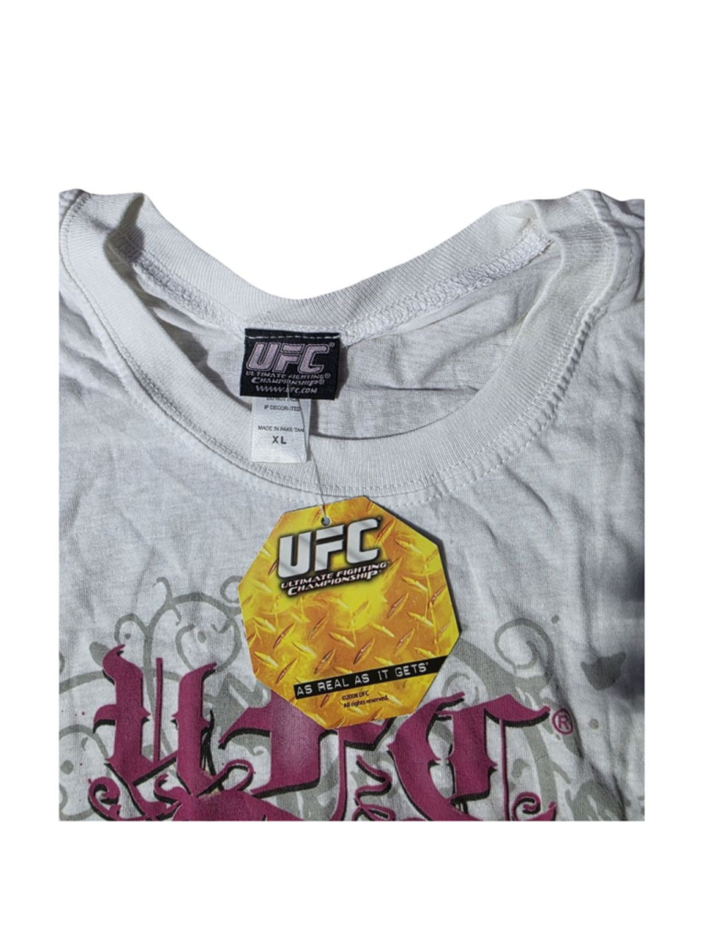 Women's UFC White Pink Skull Graphic Short Sleeve Tee XL #942